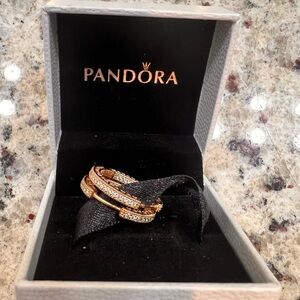 Pandora Pave Heart Hoop Earrings in Rose Gold